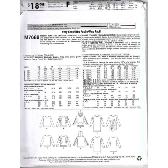 McCall's M7688 Misses XS to M Ruched Tops and Dresses Uncut Sewing Pattern New - Picture 2 of 2